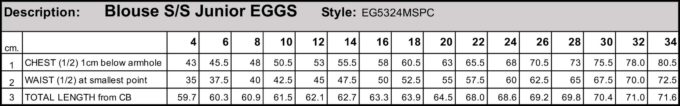 Blouse Junior S/S Sizing Chart